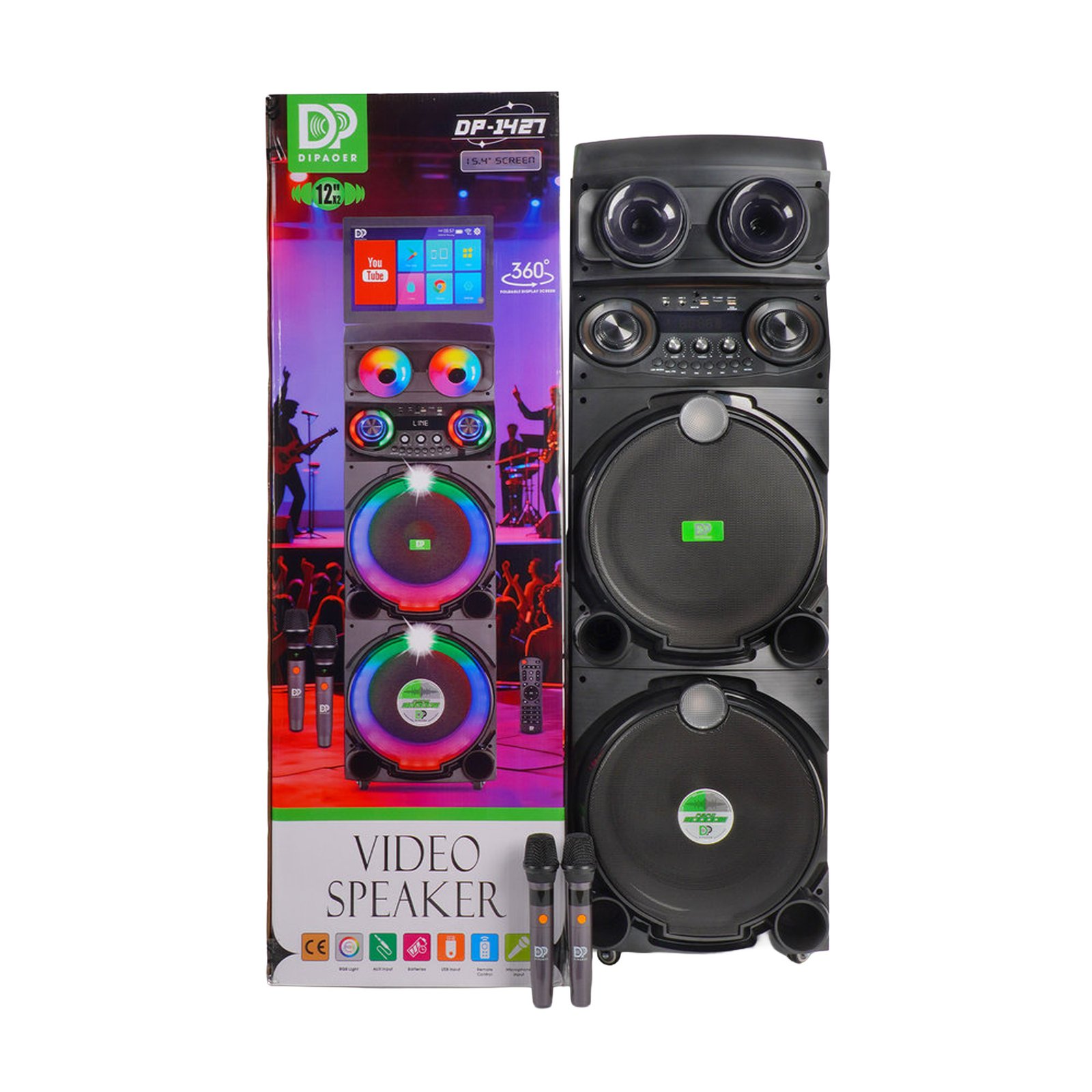 Cabina de sonido Aura DP-1427 de 80W con pantalla de 15,4 pulgadas y Android